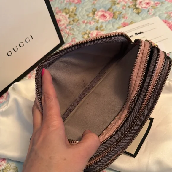 💎Gucci💎 Marmont *Triple Zip* Nude Blush Pink Camera  Crossbody - Picture 9 of 12